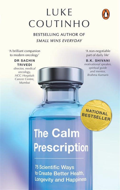 The Calm Prescription by Luke Coutinho — hardcover book mockup